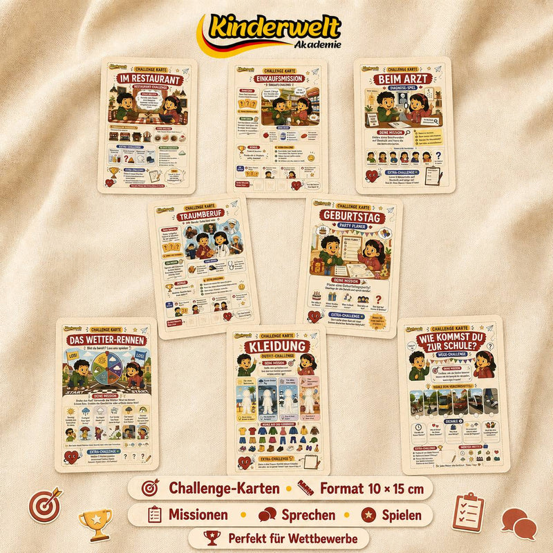Seven Everyday Topics Conversation Cards – German conversation cards for kids, learning materials | Kinderwelt Akademie