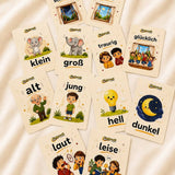 Adjectives & Opposites Cards – German adjectives and opposites cards for kids, product overview | Kinderwelt Akademie