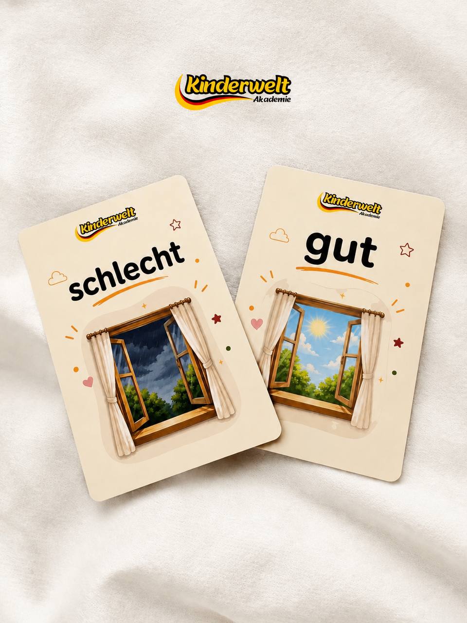 Adjectives & Opposites Cards – German adjectives and opposites cards for kids, content preview | Kinderwelt Akademie