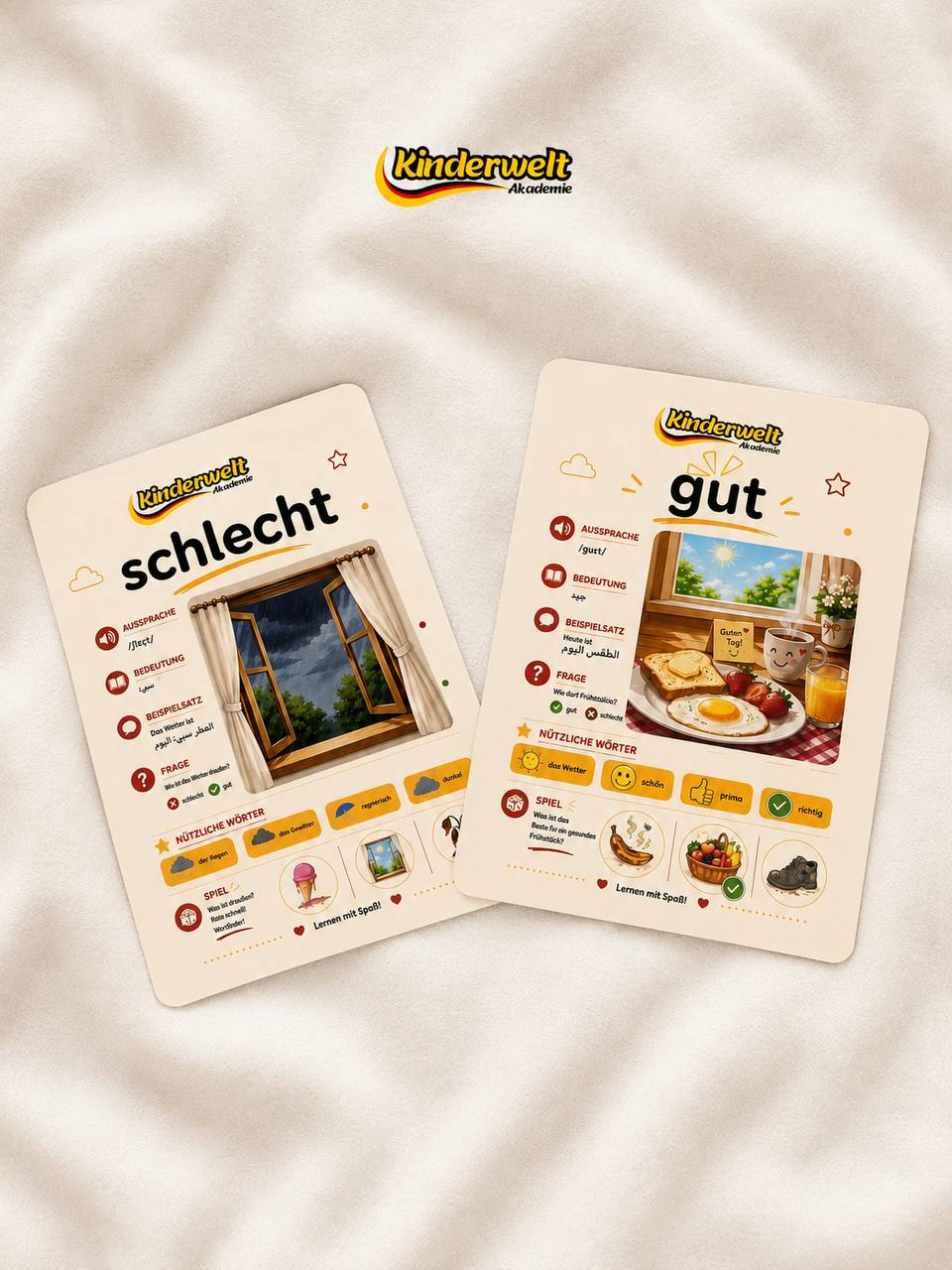 Adjectives & Opposites Cards – German adjectives and opposites cards for kids, activity example | Kinderwelt Akademie