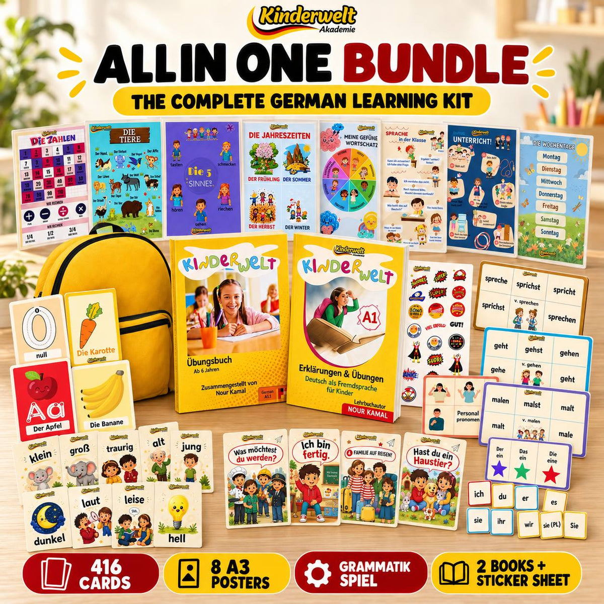 All-in-One German Learning Bundle + Free Sticker Sheet – complete German learning bundle for kids | Kinderwelt Akademie
