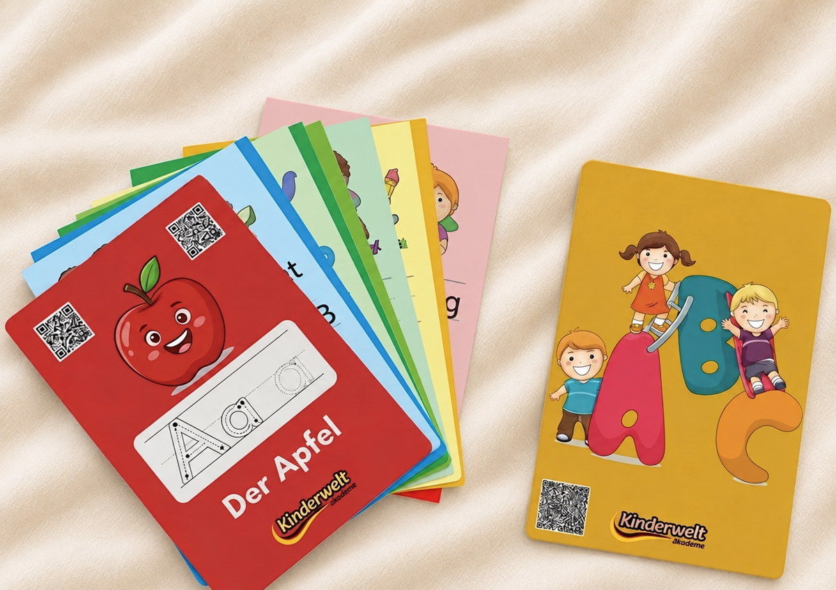 German Alphabet Flash Cards – German vocabulary flash cards for kids | Kinderwelt Akademie