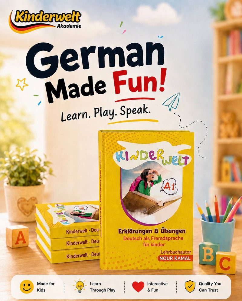 A1 Explanations & Exercises Book – German learning book for kids, product overview | Kinderwelt Akademie