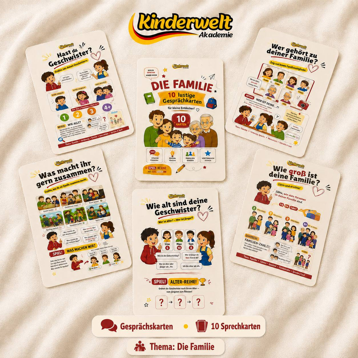 Family Conversation Cards – German conversation cards for kids, product overview | Kinderwelt Akademie