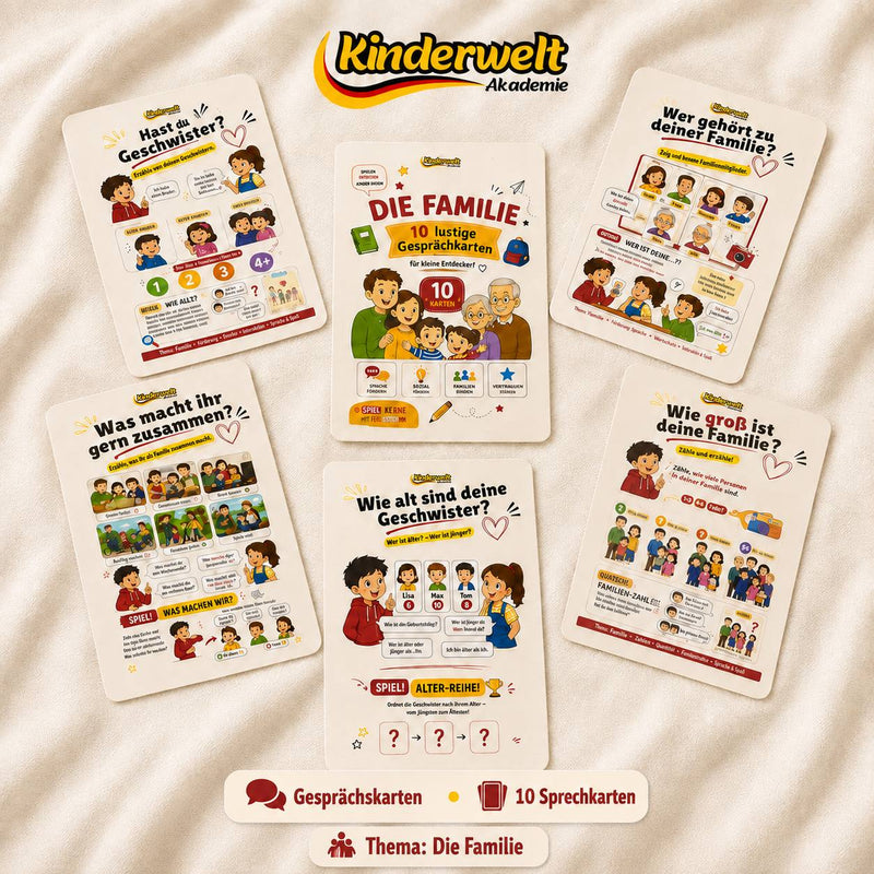 Family Conversation Cards – German conversation cards for kids, product overview | Kinderwelt Akademie