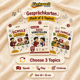 3-Topic Conversation Card Pack – German conversation cards for kids | Kinderwelt Akademie