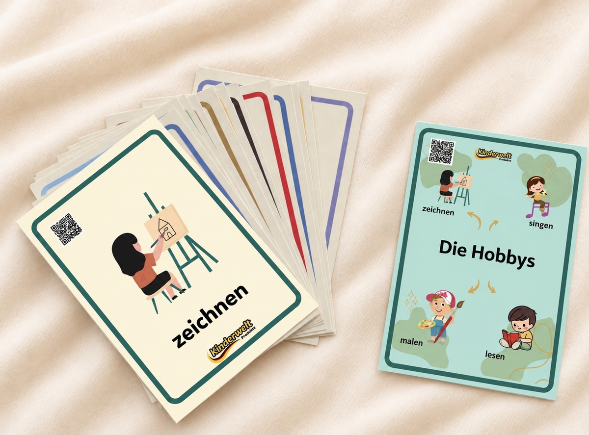 Hobbies Flash Cards – German vocabulary flash cards for kids | Kinderwelt Akademie