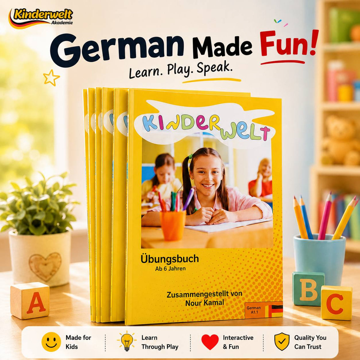 Kinderwelt German Activity Book – German learning book for kids, product overview | Kinderwelt Akademie