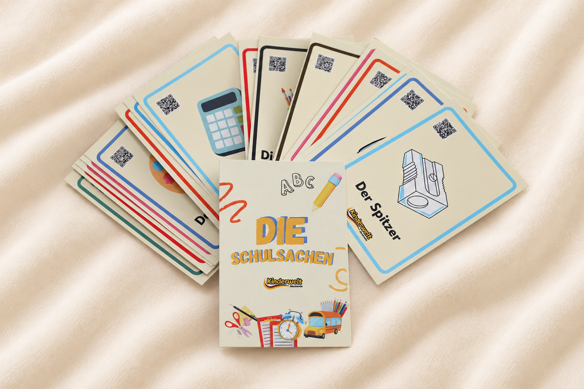 School Supplies Flash Cards – German vocabulary flash cards for kids | Kinderwelt Akademie